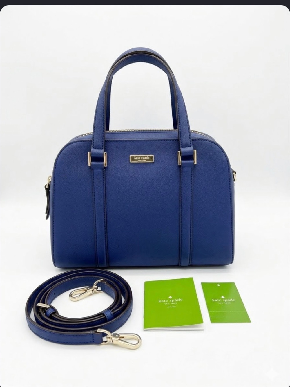 kate spade cobalt blue Saffiano leather dome shoulder bag with strap